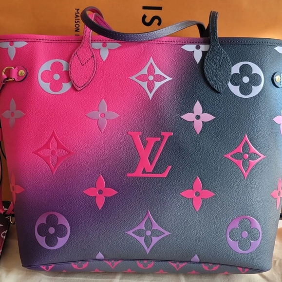 Louis Vuitton Midnight Fuschia Neverfull MM Monogram Giant Flower Bag **No Pouch - Picture 17 of 17